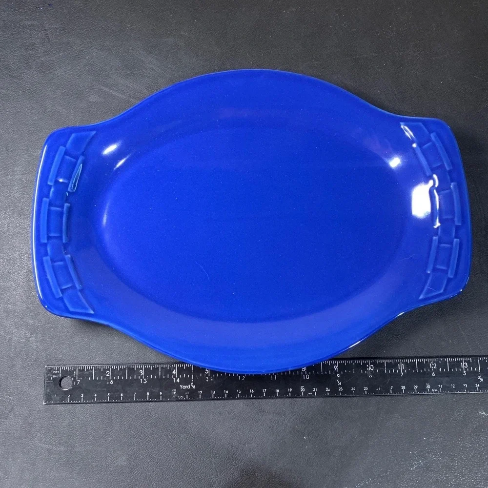 Longaberger Woven Traditions Medium Oval Platter Cornflower Blue Pottery 3229530